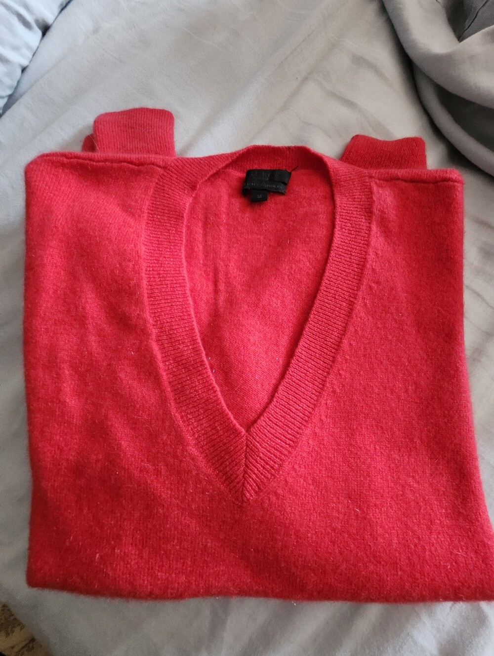 J. Crew Red Boyfriend V-Neck 100% Cashmere Sweater
